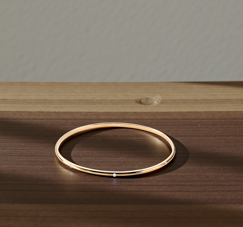 9K Yellow Gold Diamond Scattered D Shape Bangle - Pobjoy Diamonds