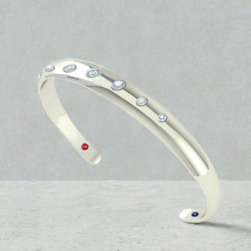 Graduated Diamond Studded Solid Platinum Heavy Cuff Bangle 