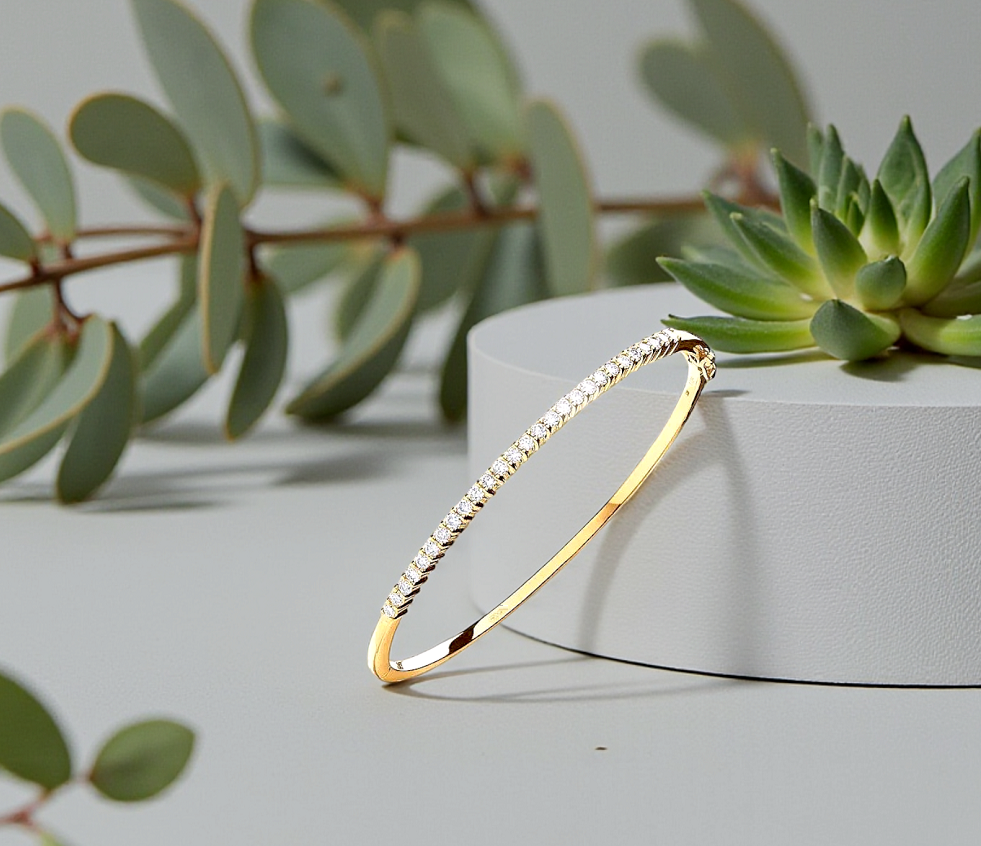 9K Yellow Gold Ladies Hinged Diamond Bangle 1.10 Carat - Pobjoy Diamonds