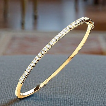 9K Yellow Gold Ladies Hinged Diamond Bangle 1.10 Carat