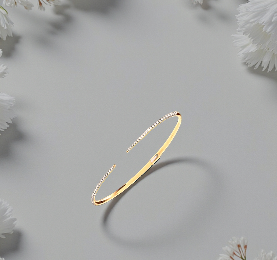 18K Yellow Gold Ladies Contemporary Hinged Diamond Bangle - Pobjoy Diamonds
