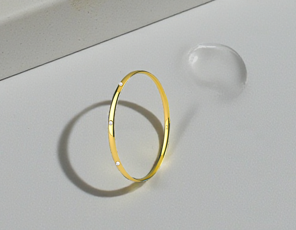 Ladies 9K Gold Diamond Studded Court Shape Bangle - Pobjoy Diamonds