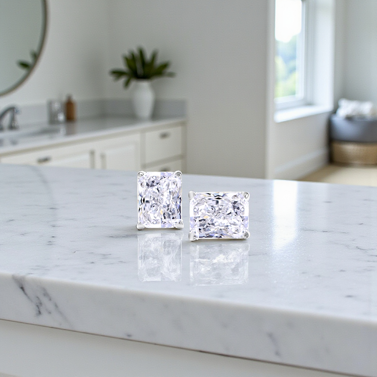 9K Gold Radiant Brilliant Cut Lab Grown Diamond Earrings - Options - Pobjoy Diamonds