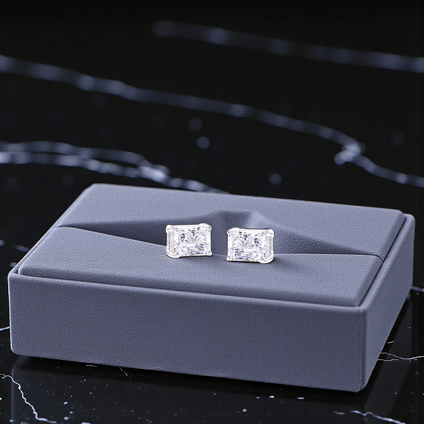 9K Gold Radiant Brilliant Cut Lab Grown Diamond Earrings - Options - Pobjoy Diamonds