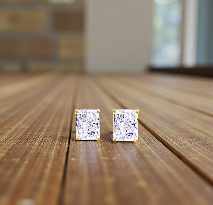 9K Gold Radiant Brilliant Cut Lab Grown Diamond Earrings - Options - Pobjoy Diamonds