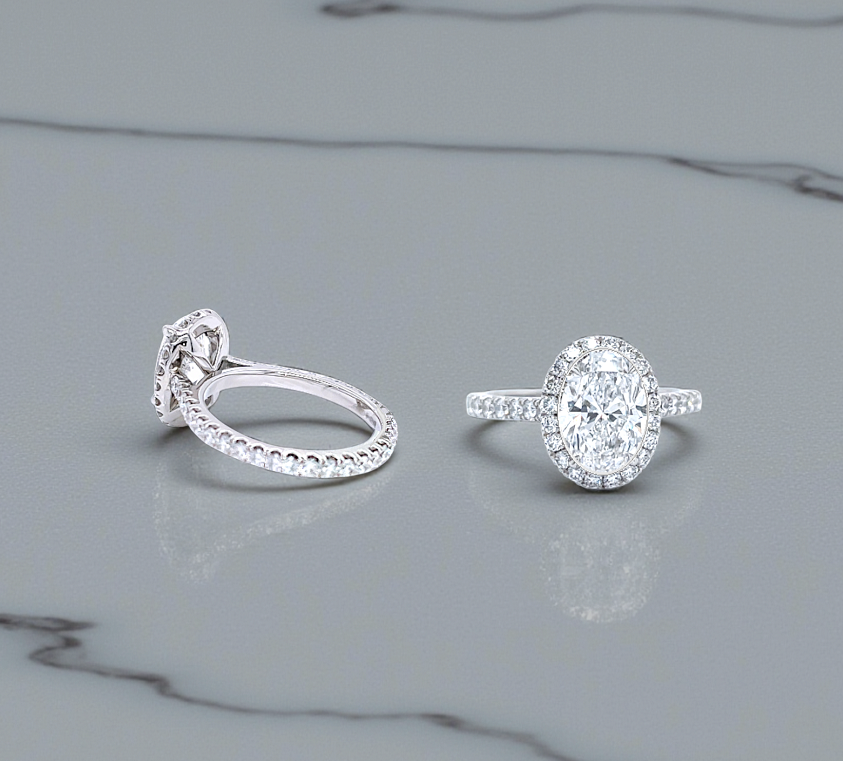 Bespoke Oval Lab Diamond & Halo Ring  - 40% Part Payment - Pobjoy Diamonds