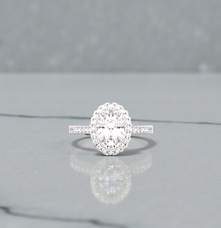 Bespoke Oval Lab Diamond & Halo Ring  - 40% Part Payment - Pobjoy Diamonds