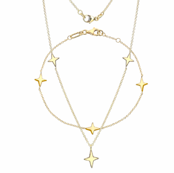 9K Yellow Gold Three Star Ladies Necklace & Bracelet Set