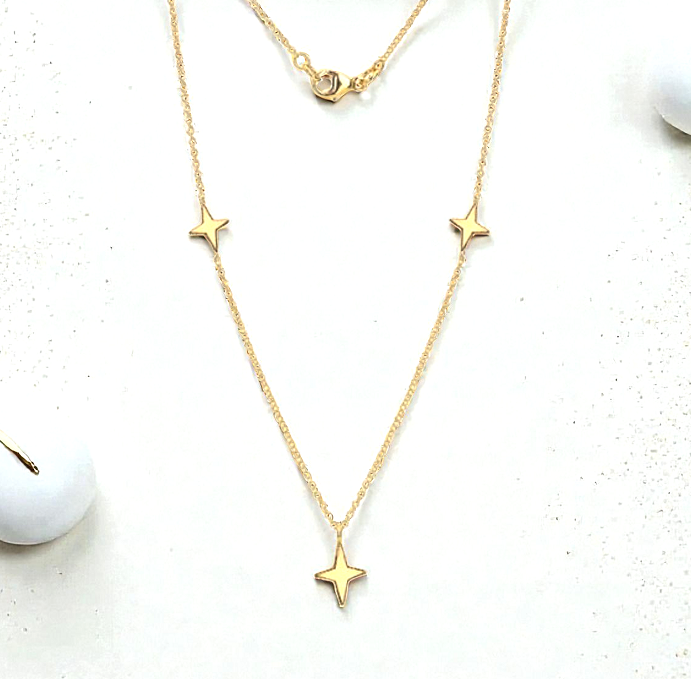 9K Yellow Gold Three Star Ladies Necklace & Bracelet Set - Pobjoy Diamonds