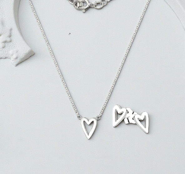 9K Gold Heart Pendant Necklace & Earrings Set