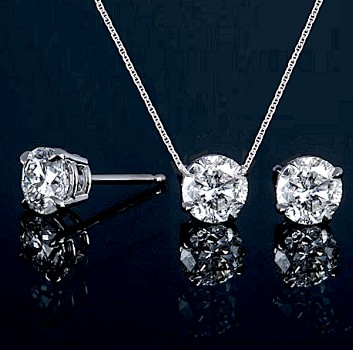 9K Gold Ethical Lab Diamond Earring Studs & Pendant Necklace Set