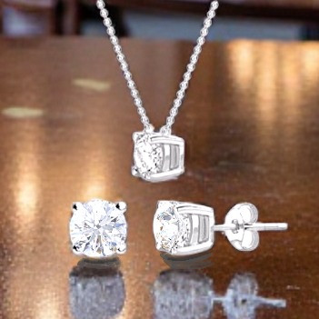 Gold or Platinum GIA Diamond Studs & Pendant Necklace Set