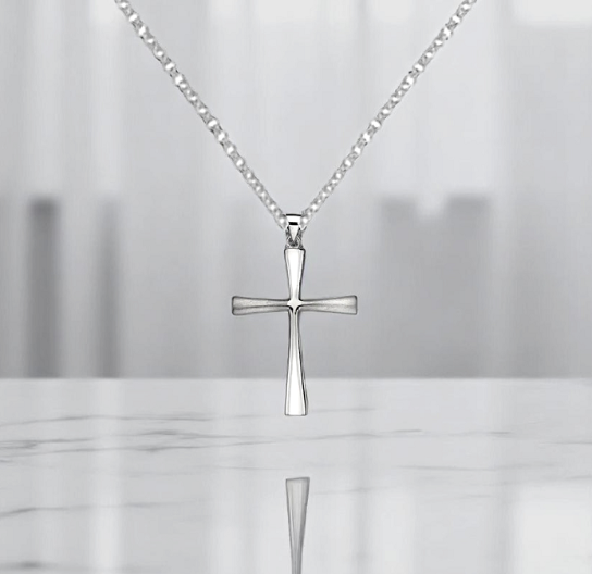 Unisex 925 Silver Sculptured Cross & Belcher Chain - Pobjoy Diamonds