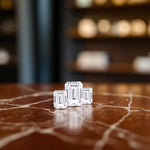 18K White Gold 2.00 Carat Emerald Cut Lab Diamond Trilogy Ring - E/VS1 - Pobjoy Diamonds