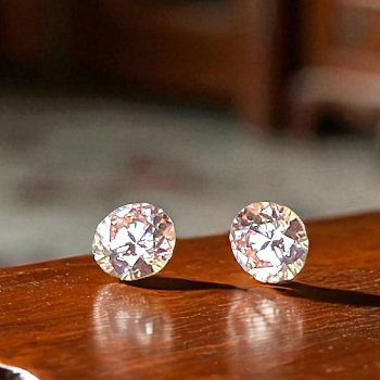 9K Gold 0.74 Carat Lab Grown Fancy Pink Diamond Stud Earrings. Pobjoy Diamonds.