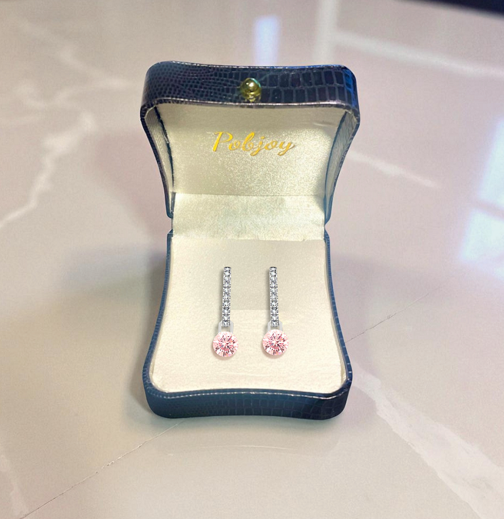 18K Gold & Pink Lab Diamond Hoop Drop Earrings - Options - Pobjoy Diamonds