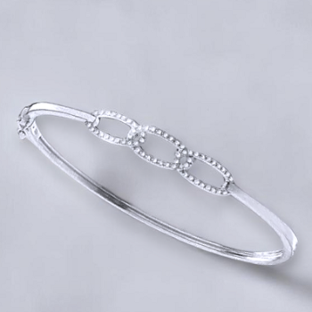 9K White Gold Link & Diamond Hinged Bangle