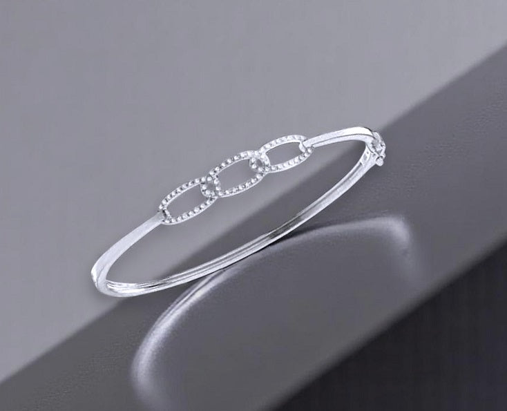 9K White Gold Link & Diamond Hinged Bangle - Pobjoy Diamonds