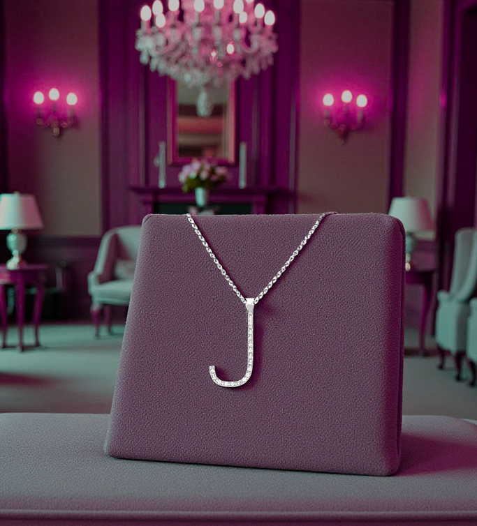 9K White Gold & Diamond Initial Pendant - J - Pobjoy Diamonds