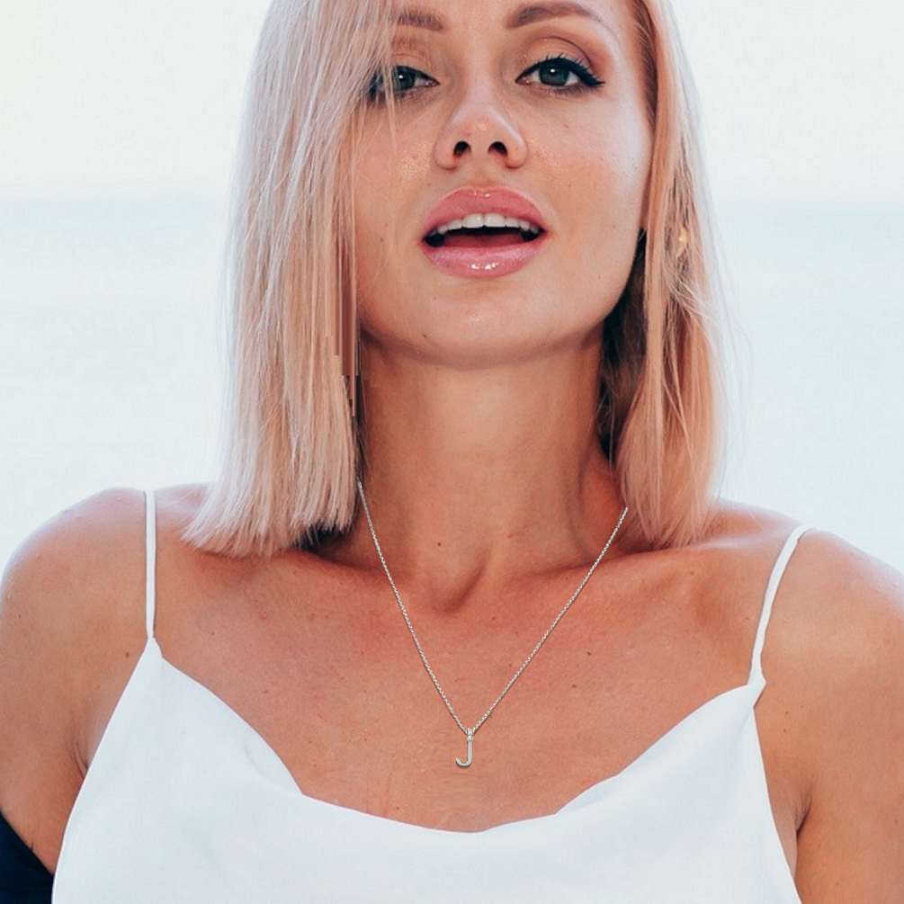 9K White Gold & Diamond Initial Pendant - J - Pobjoy Diamonds