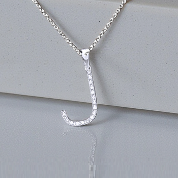 9K White Gold & Diamond Initial Pendant - J