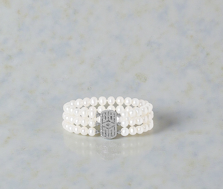 New Triple Strand Cultured Freshwater Pearl Bracelet & Silver Clasp - Pobjoy Diamonds