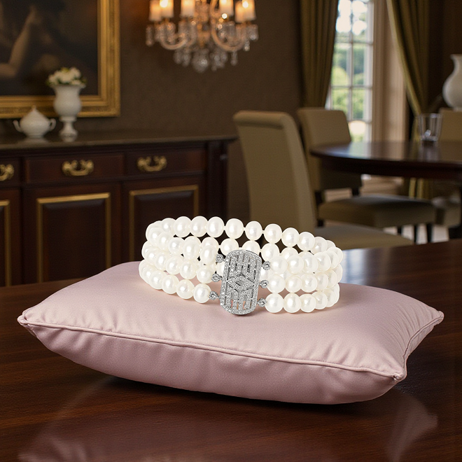 New Triple Strand Cultured Freshwater Pearl Bracelet & Silver Clasp - Pobjoy Diamonds