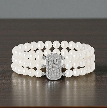 New Triple Strand Cultured Freshwater Pearl Bracelet & Silver Clasp - Pobjoy Diamonds