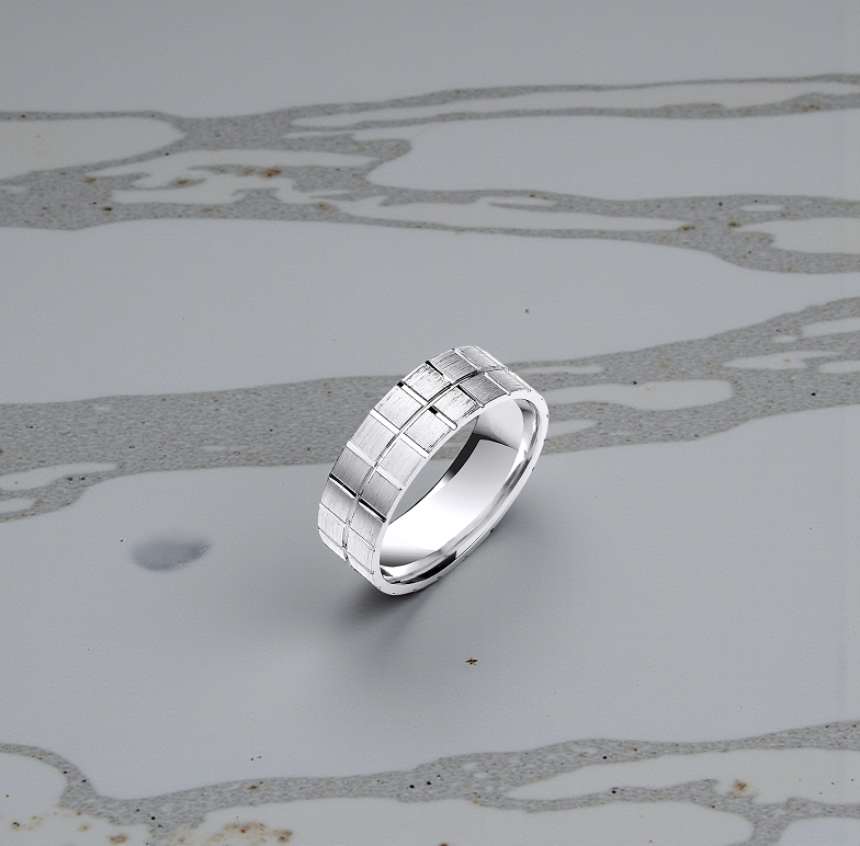 Mens Platinum Matt & Polished Flat Court Wedding Band 6mm - Pobjoy Diamonds