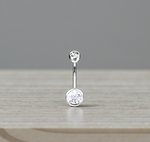Titanium & Lab Diamond Belly Ring Twin Solitaires - Special Order - Pobjoy Diamonds