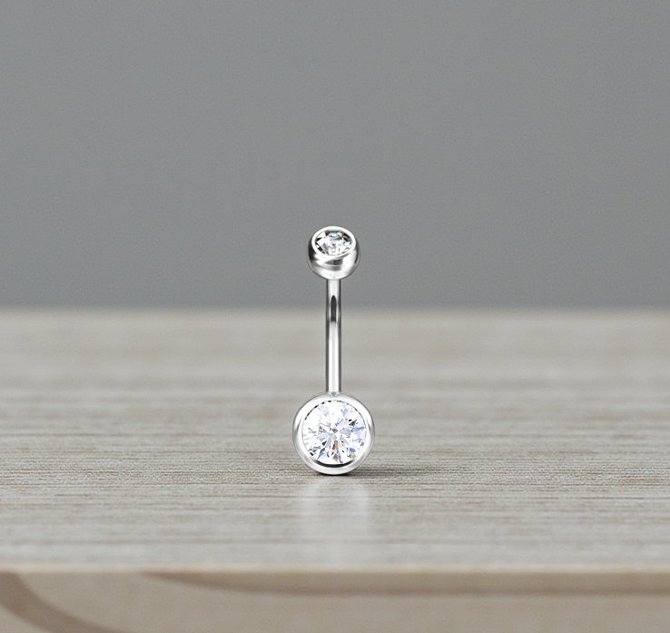 Titanium & Lab Diamond Belly Ring Twin Solitaires - Special Order - Pobjoy Diamonds