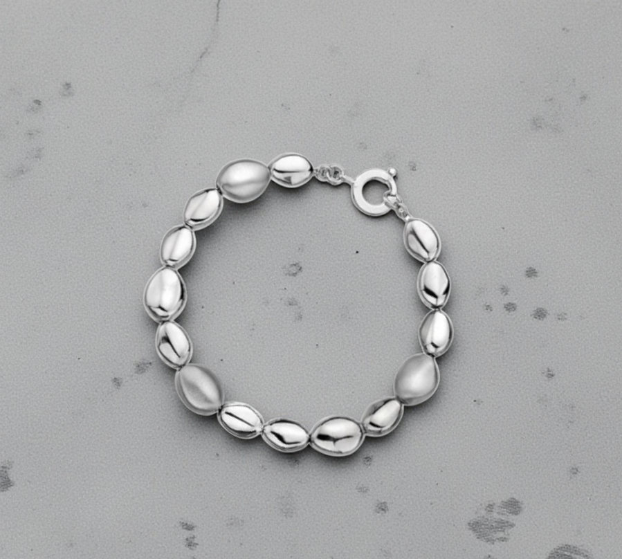 Smooth & Brushed Sterling Silver Ladies Bracelet & Necklace Set - Pobjoy Diamonds