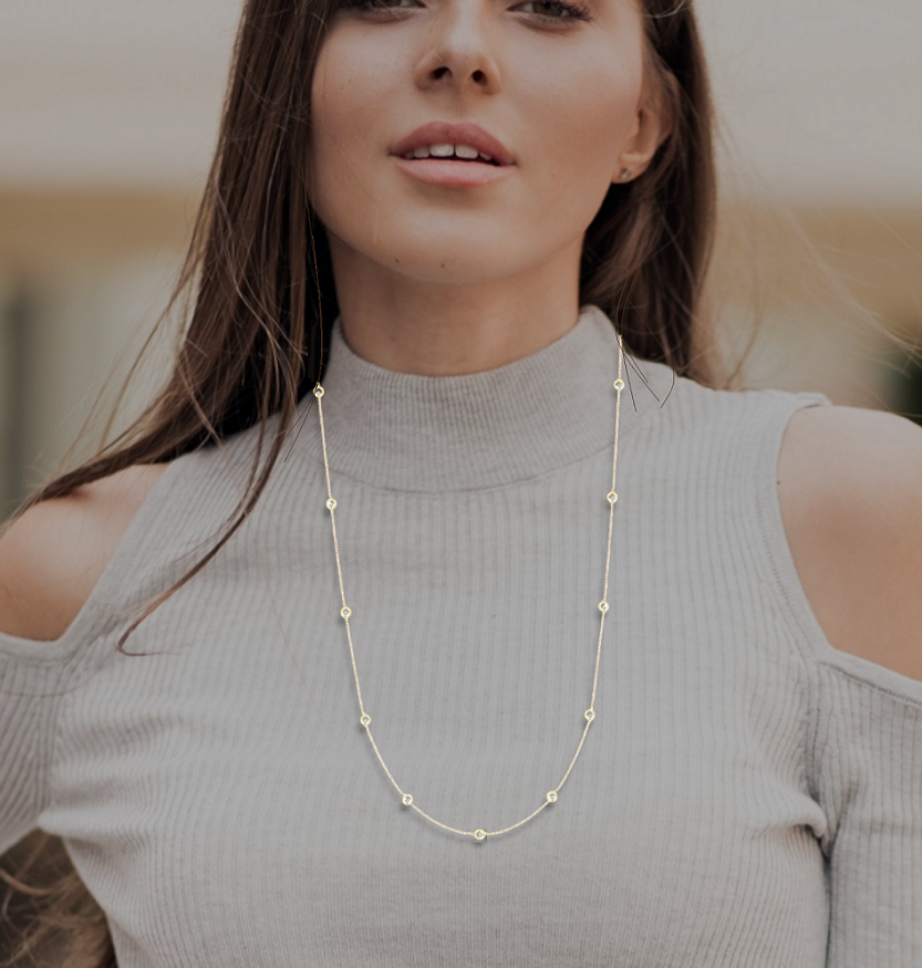 9K Gold Lab Diamond Scattered Necklace -1.40 Carats Pobjoy Diamonds