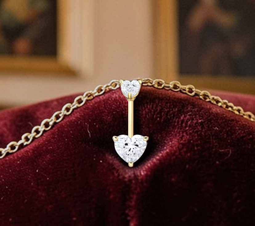 Twin Heart Lab Diamond Belly Ring 1.20 Carats. Pobjoy Diamonds