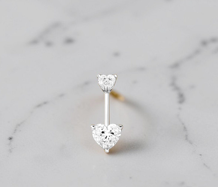 Twin Heart Lab Diamond Belly Ring 1.20 Carats. Pobjoy Diamonds
