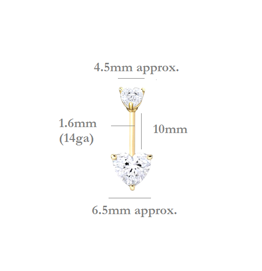 Gold or Platinum Twin Heart Lab Diamond Belly Ring 1.20 Carats - Pobjoy Diamonds