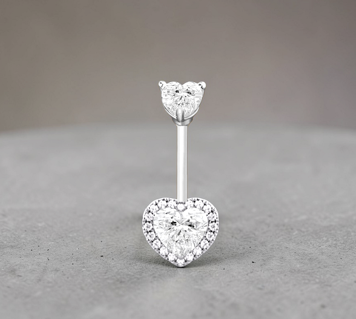 Gold or Platinum Heart Diamond Halo Belly Ring 1.35 Carats - Pobjoy Diamonds