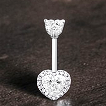 Gold or Platinum Heart Diamond Halo Belly Ring 1.35 Carats