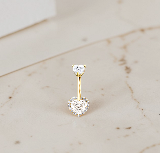 Gold or Platinum Heart Diamond Halo Belly Ring 1.35 Carats - Pobjoy Diamonds