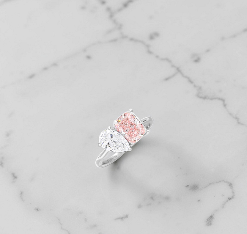 Toi Et Moi Pink Cushion & Pear Lab Diamond Engagement Ring - Options - Pobjoy Diamonds