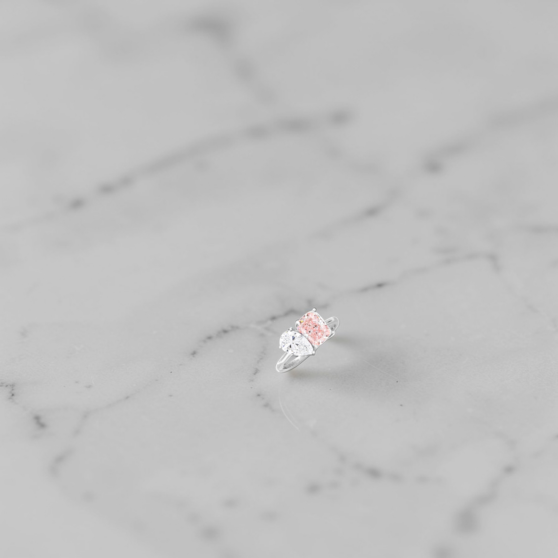 Toi Et Moi Pink Cushion & Pear Lab Diamond Engagement Ring - Options - Pobjoy Diamonds