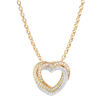 18K Three Colour Gold & Diamond Heart Pendant Necklace