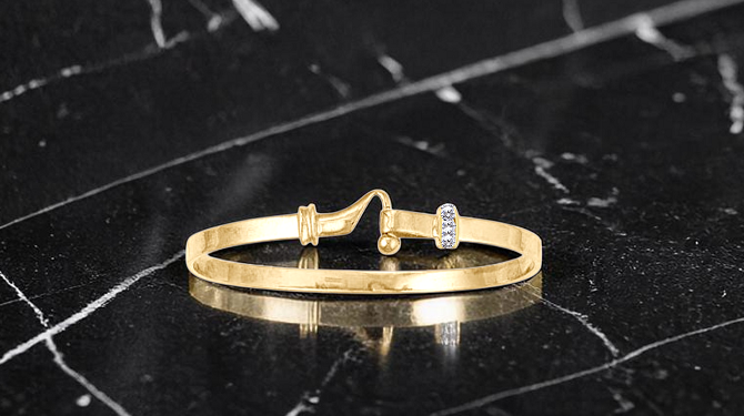 9K White or Yellow Gold Solid Hook Bangle - Options - Pobjoy Diamonds