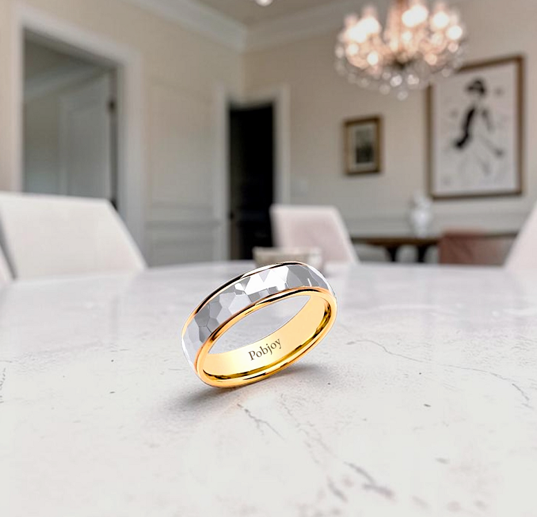 Mens Two Colour 18K Gold Faceted 6mm Wedding Band - Pobjoy Diamonds