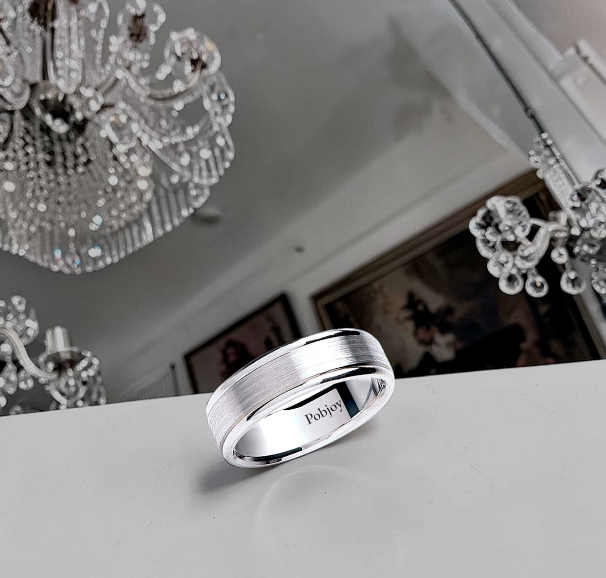 Platinum Matt & Polished Soft Court Wedding Band - Pobjoy Diamonds