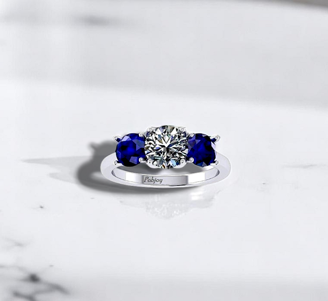 2.00 Carat Diamond & Sapphire Trilogy Ring - F/VS1 - Pobjoy Diamonds