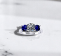 2.00 Carat Diamond & Sapphire Trilogy Ring - F/VS1 - Pobjoy Diamonds