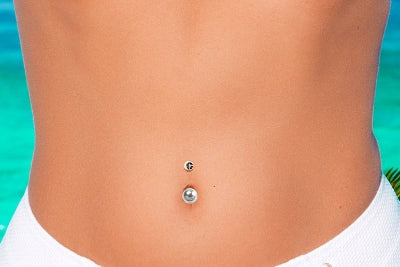 Cream & Grey Cutured Pearl Gold Belly Ring