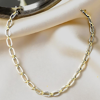 Yellow Gold & Sterling Silver Ladies Paperclip Necklace