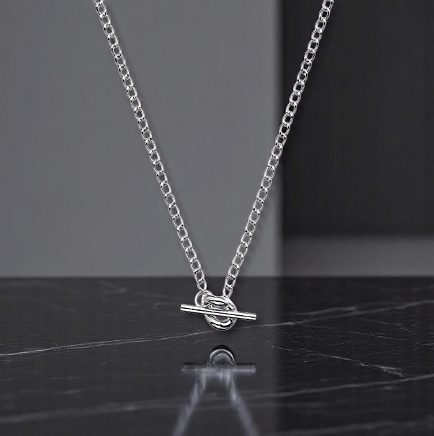 Sterling Silver Curb T-Bar Necklace - Pobjoy Diamonds
